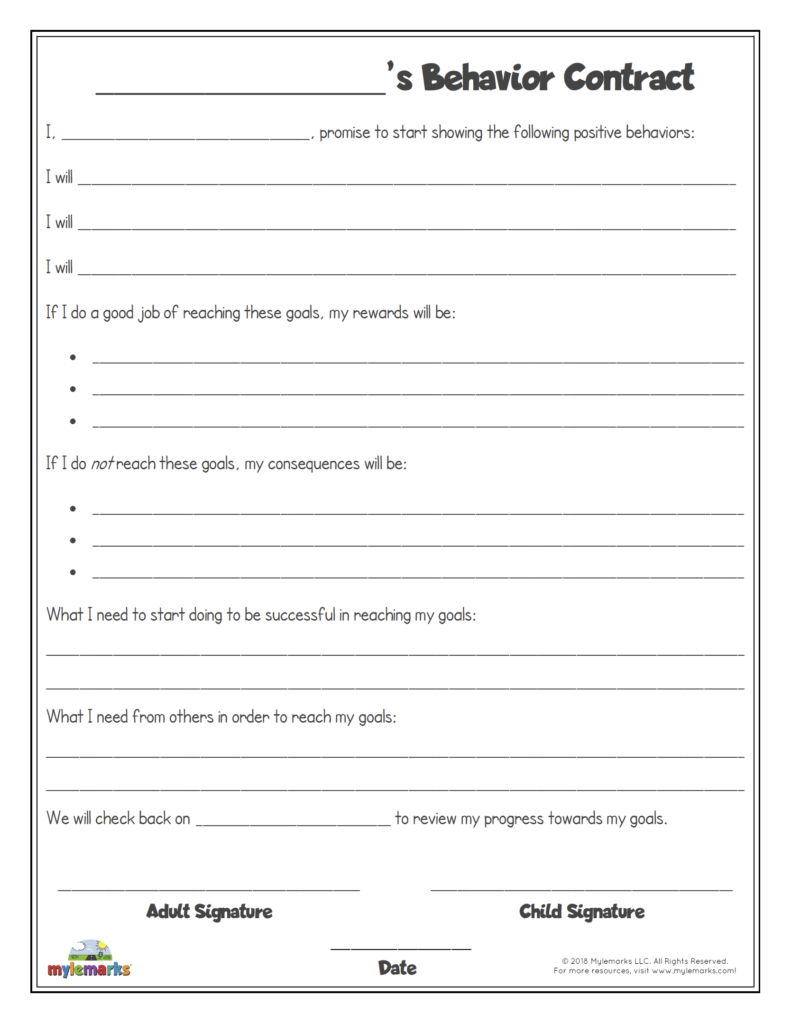 Printable Behavior Contract For Teenager