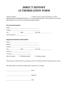 Printable Blank Direct Deposit Form