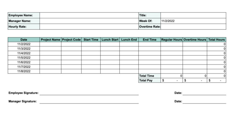 Free Printable Monthly Timesheet Template