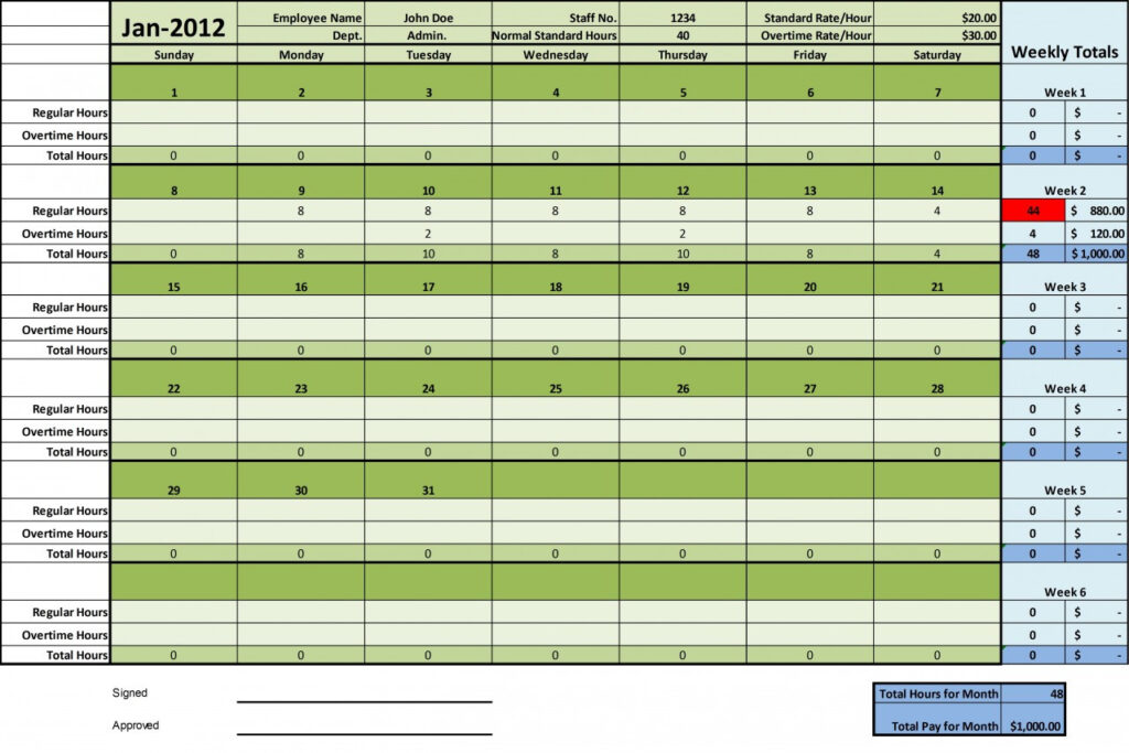 Printable Timesheet Template With Tasks