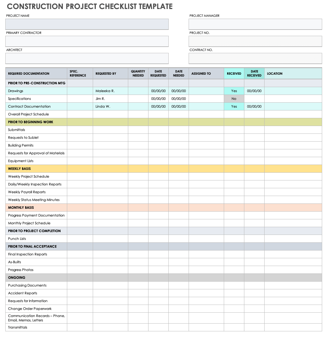 Printable Building Checklist Template