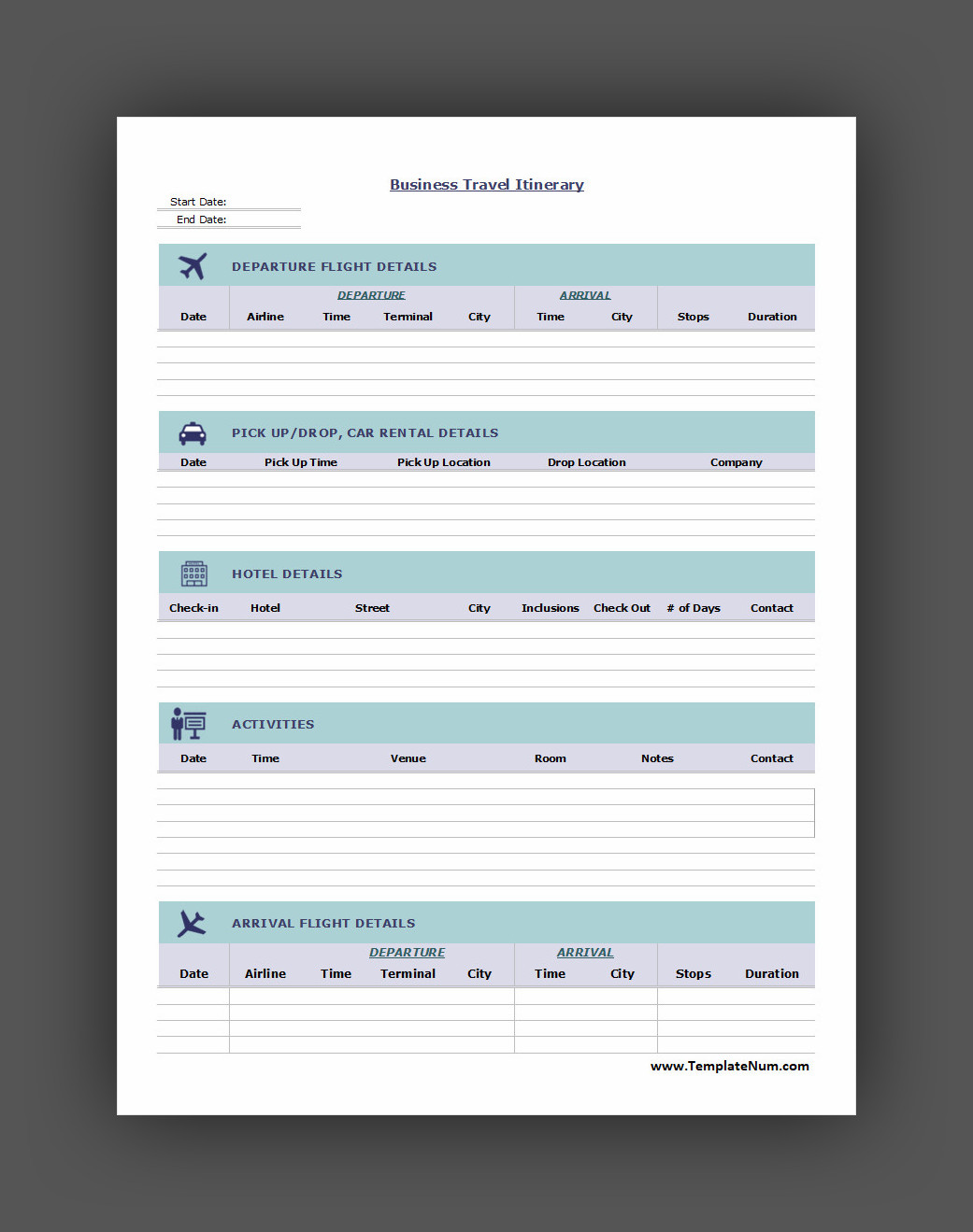 Business Travel Itinerary Template Business Travel Itinerary Template