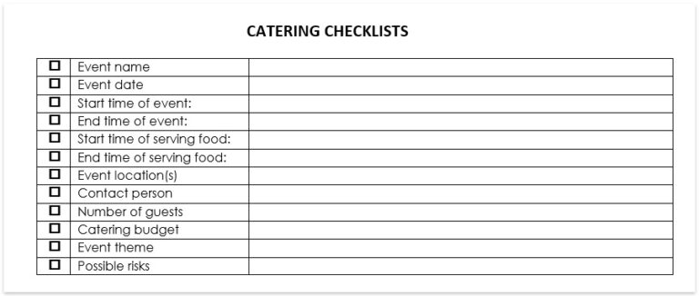 Printable Catering Checklist Template