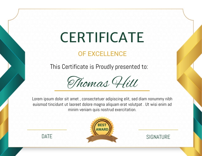 Certificate of Excellence Template Sample Certificate of Excellence Template Sample