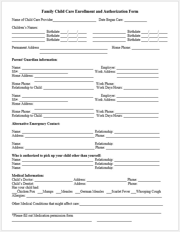 Childcare Enrollment Form Childcare Enrollment Form