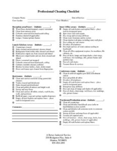 Printable Cleaning Service Checklist Template