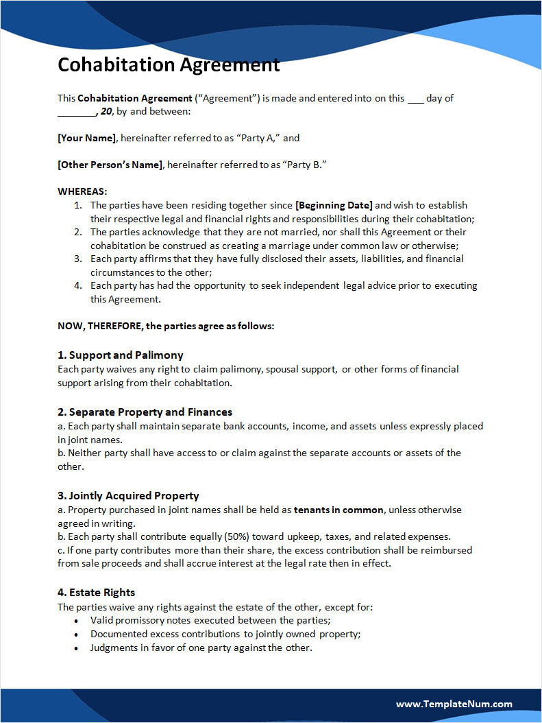 Cohabitation Agreement Template Cohabitation Agreement Template Word