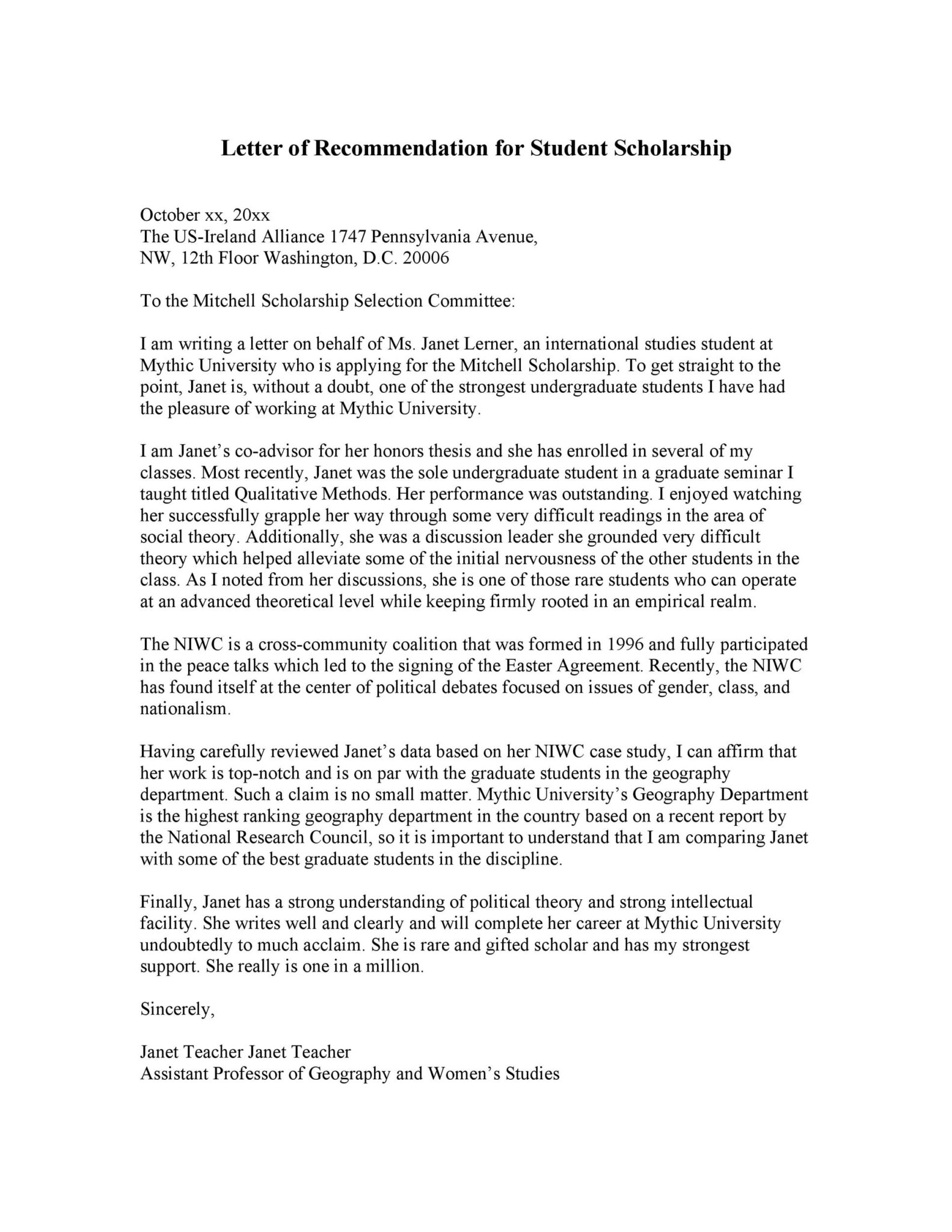 College Recommendation Letter Template From Teacher