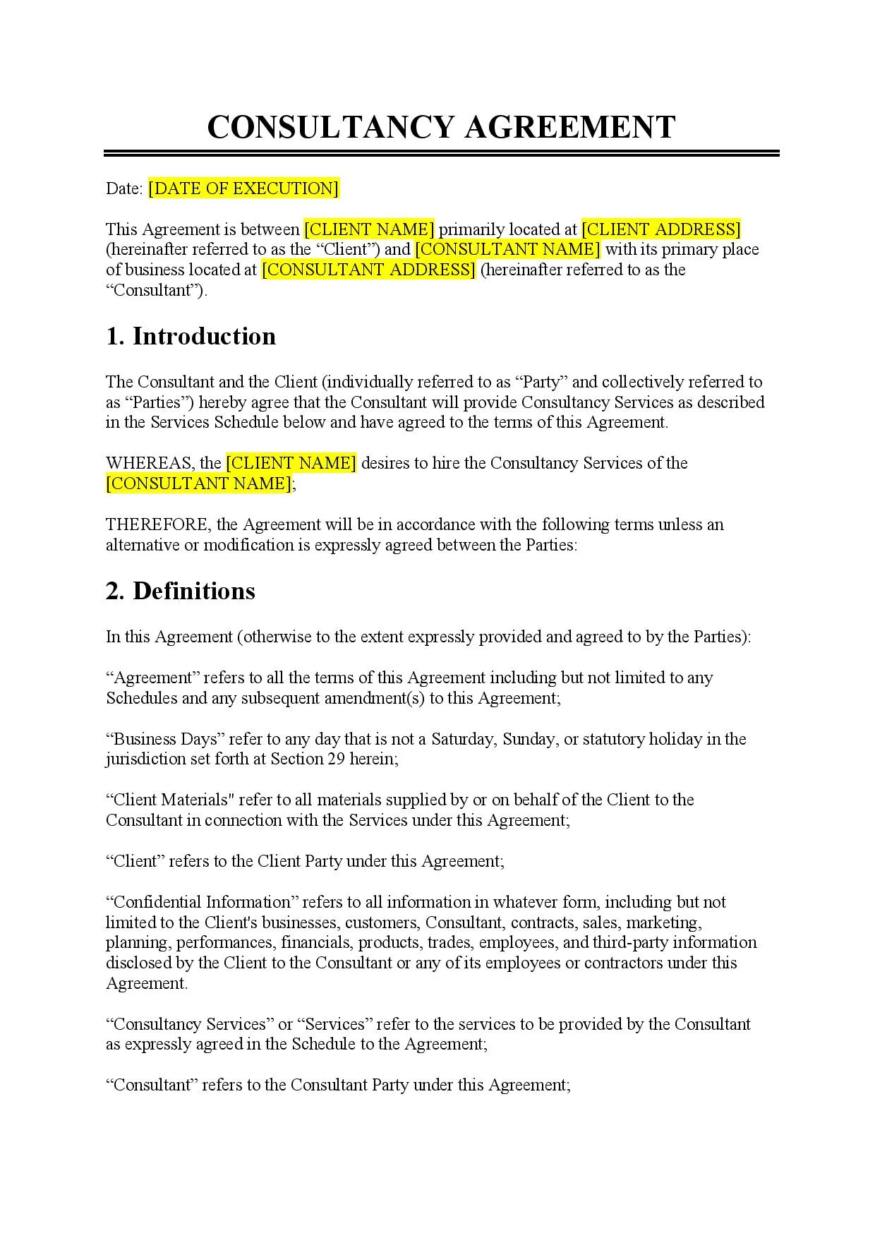 Consulting Agreement Template Word Consulting Agreement Template Word