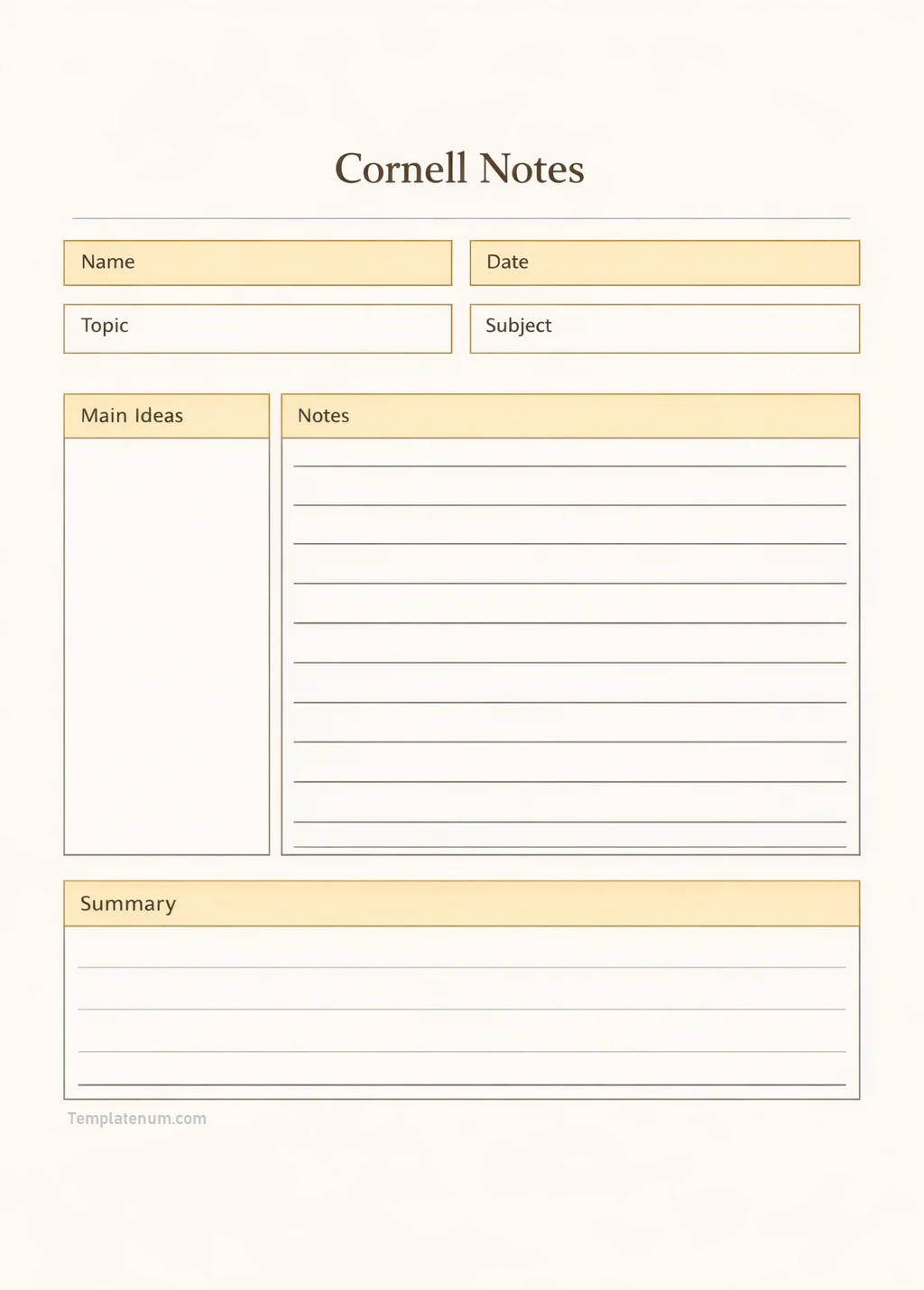 Cornell Notes Template Simple Blank Cornell Notes Template Word PDF