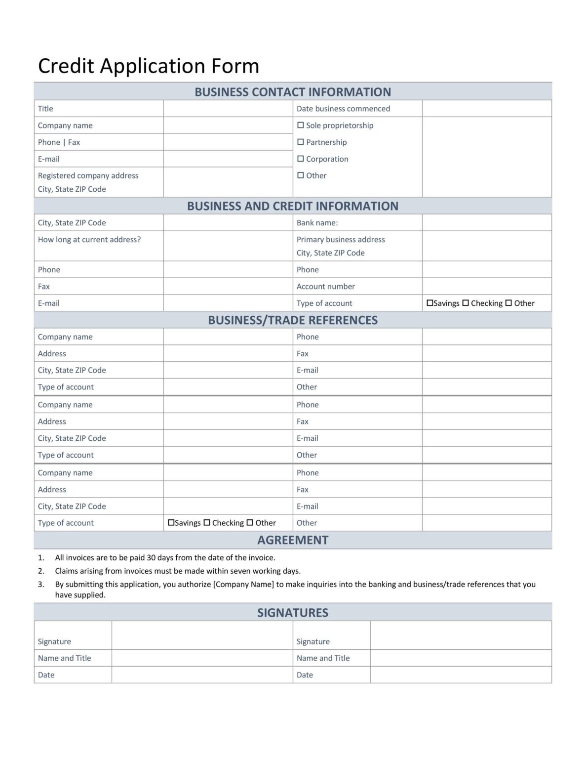 Printable Credit Card Application Form