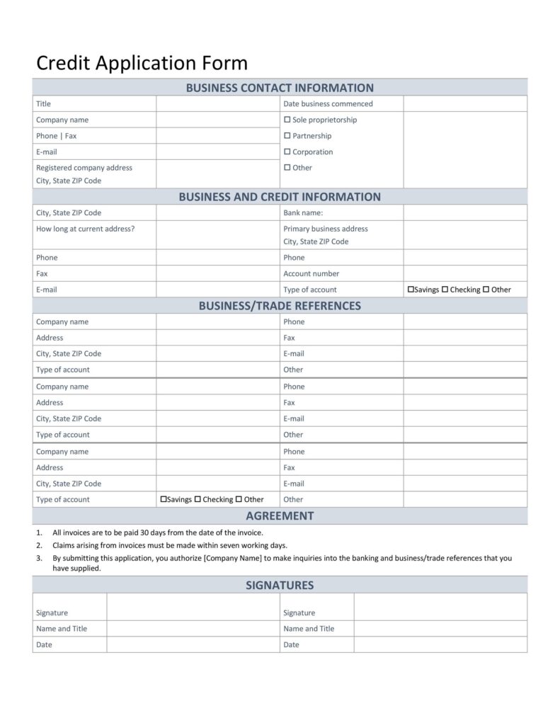 Printable Credit Card Application Form