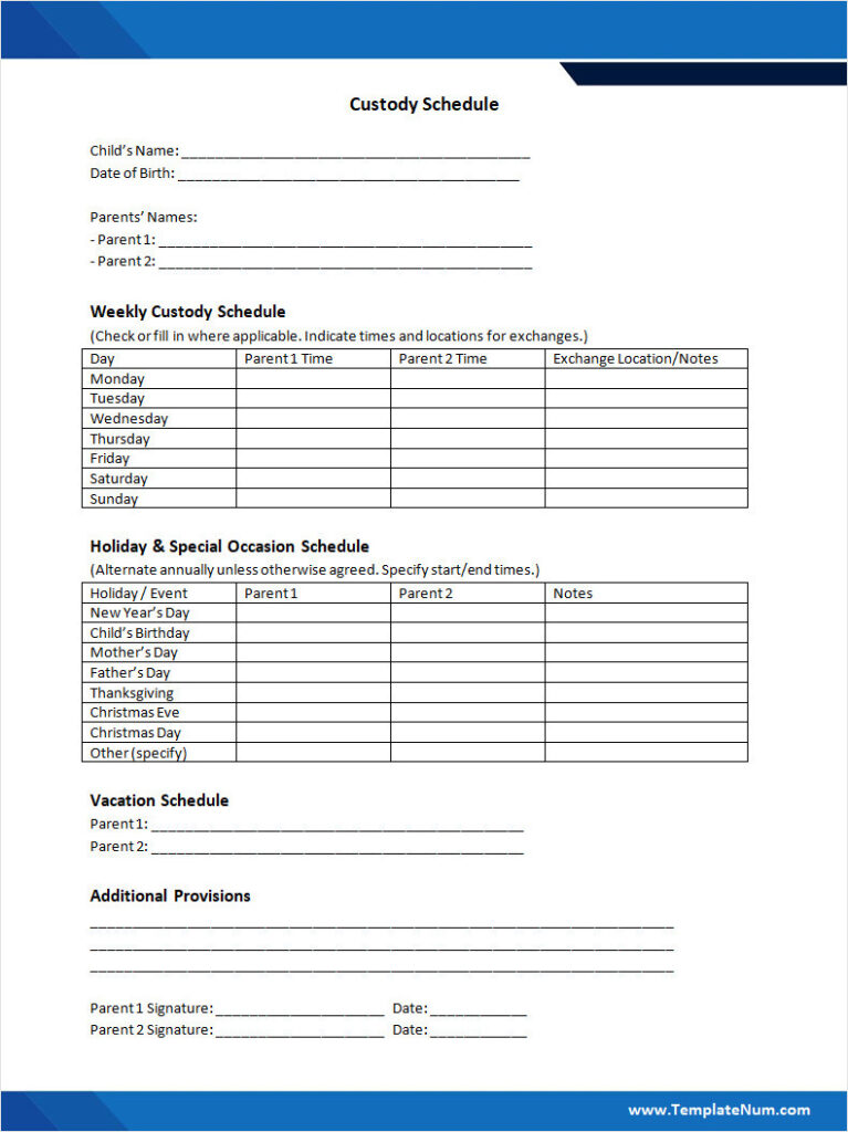Scott Schedule Example Free Custody Schedule Template (Word)