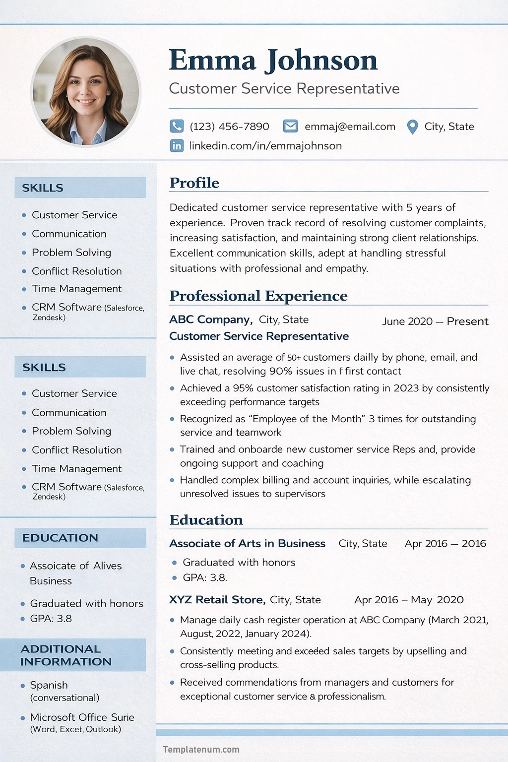 Customer Service Resume Template Editable Customer Service Resume Template Word