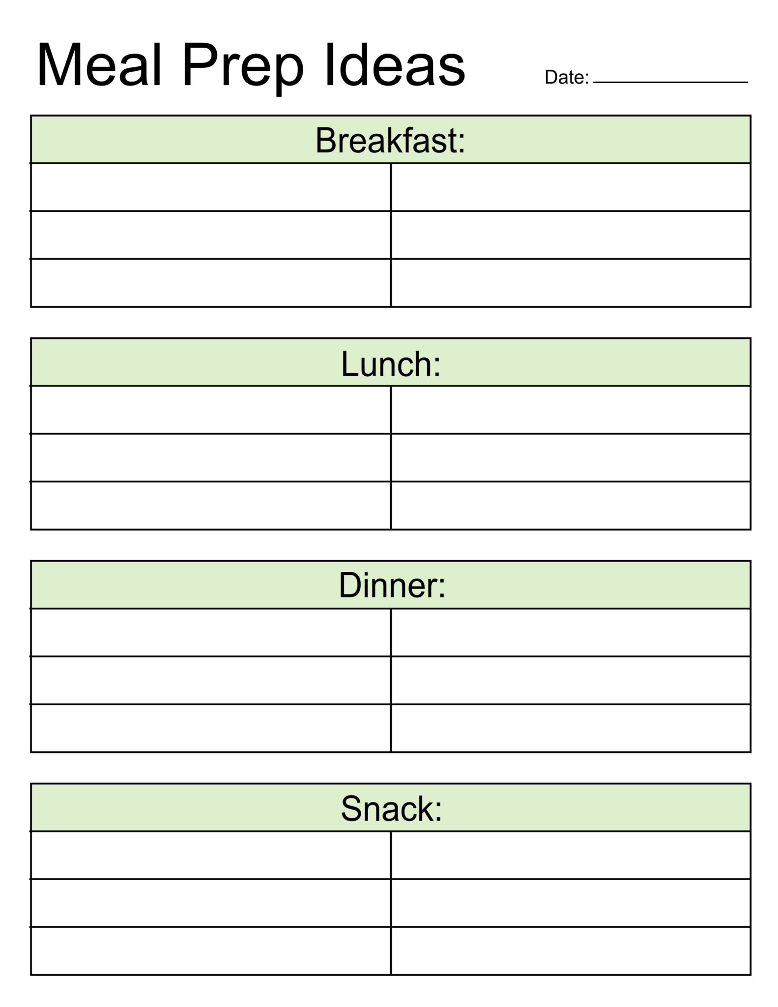 Printable Daily Meal Planning Template