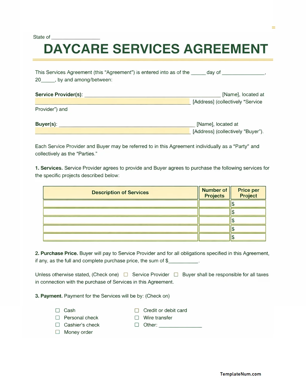 Daycare Contract Template Daycare Contract Template Word
