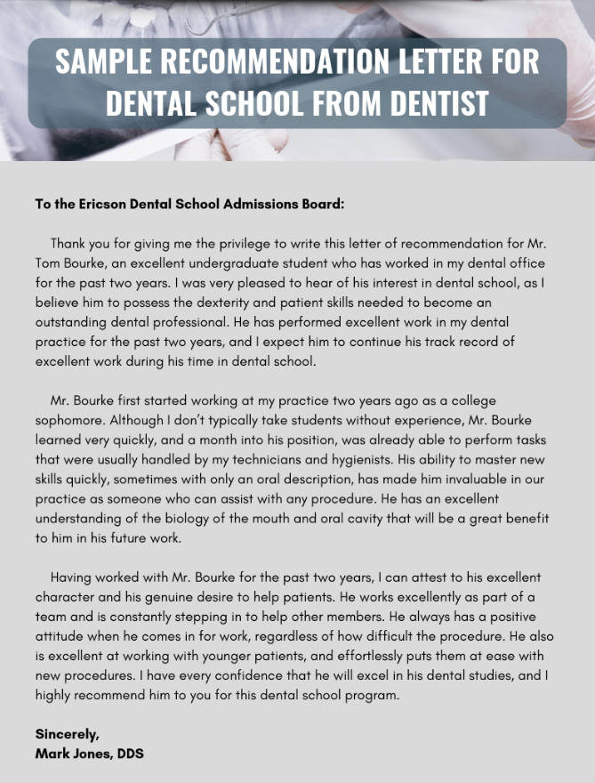 Dental School Letter of Recommendation Template Example Dental School Letter of Recommendation Template Example