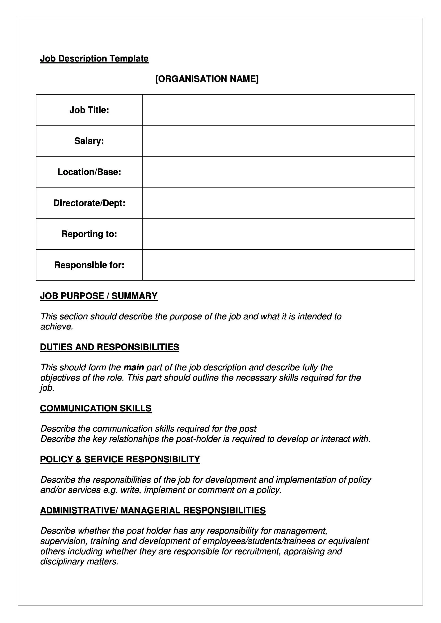 Employee Job Description Template Simple Employee Job Description Template Word
