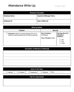 Free Printable Employee Write-up Form