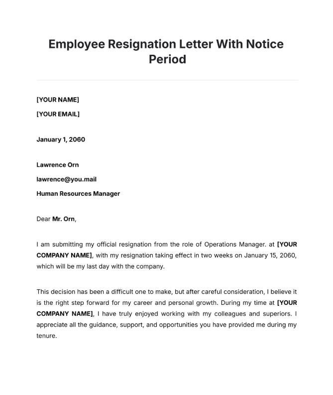 Employment Resignation Letter Template Example Employment Resignation Letter Template Example