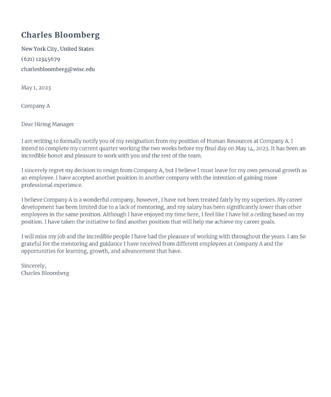 Employment Resignation Letter Template Sample Employment Resignation Letter Template Sample