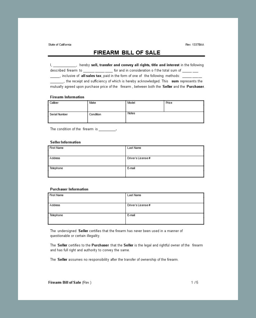 Example Gun Bill of Sale Template Example Gun Bill of Sale Template