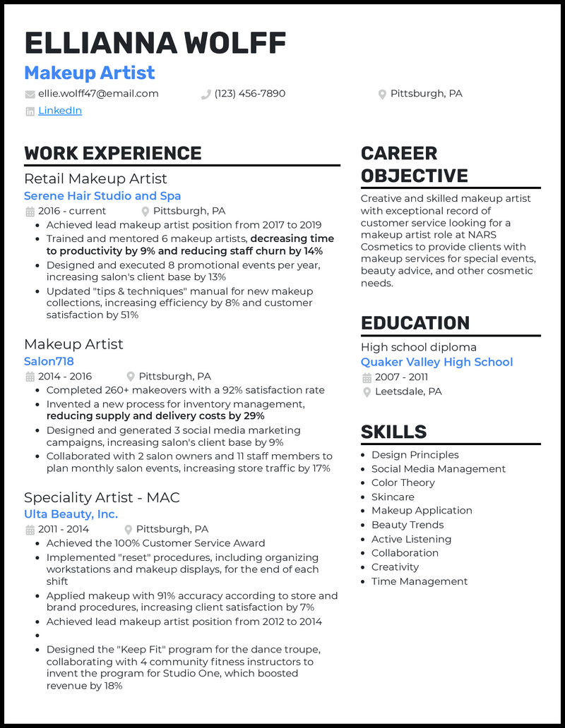 Example Resume Template for Makeup Artist Example Resume Template for Makeup Artist
