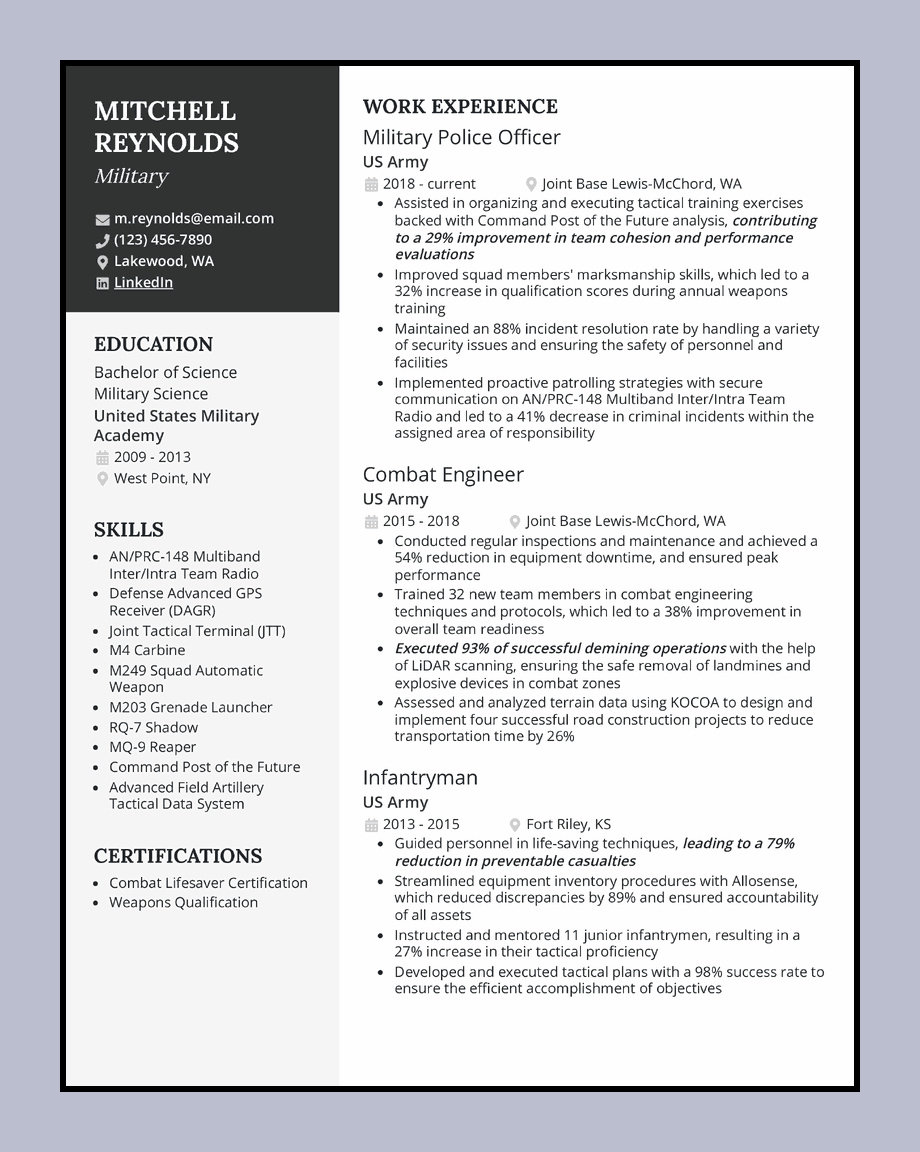 Example Resume Template for Military Veterans Example Resume Template for Military Veterans