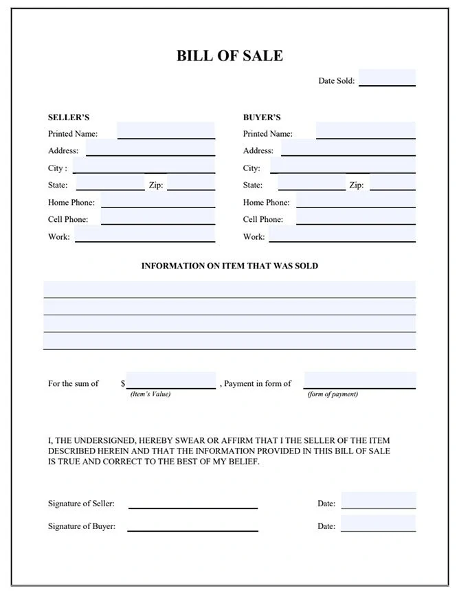 Example of Bill of Sale for Vehicle Example of Bill of Sale for Vehicle