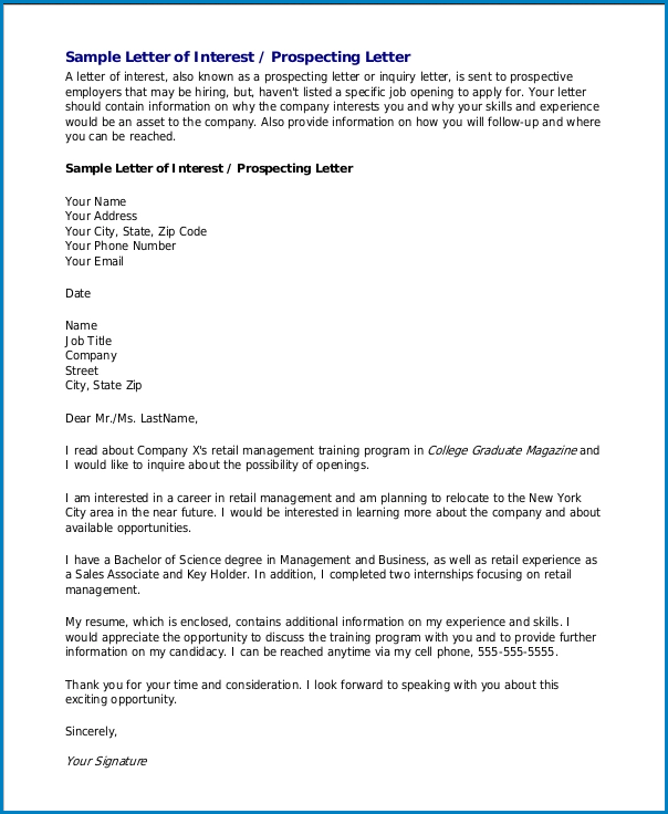 Example of College Letter Of Interest Example of College Letter Of Interest