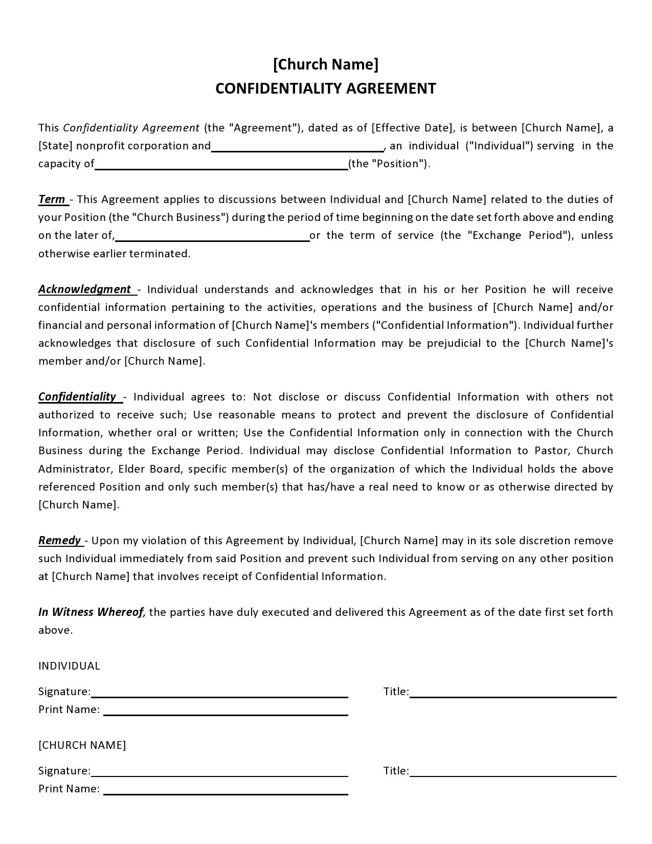 Example of Confidentiality Agreement Template Example of Confidentiality Agreement Template