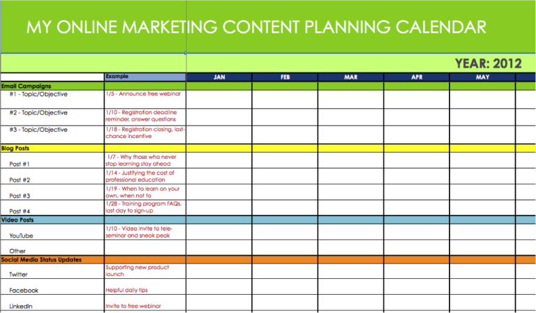 Printable Content Marketing Planning Template