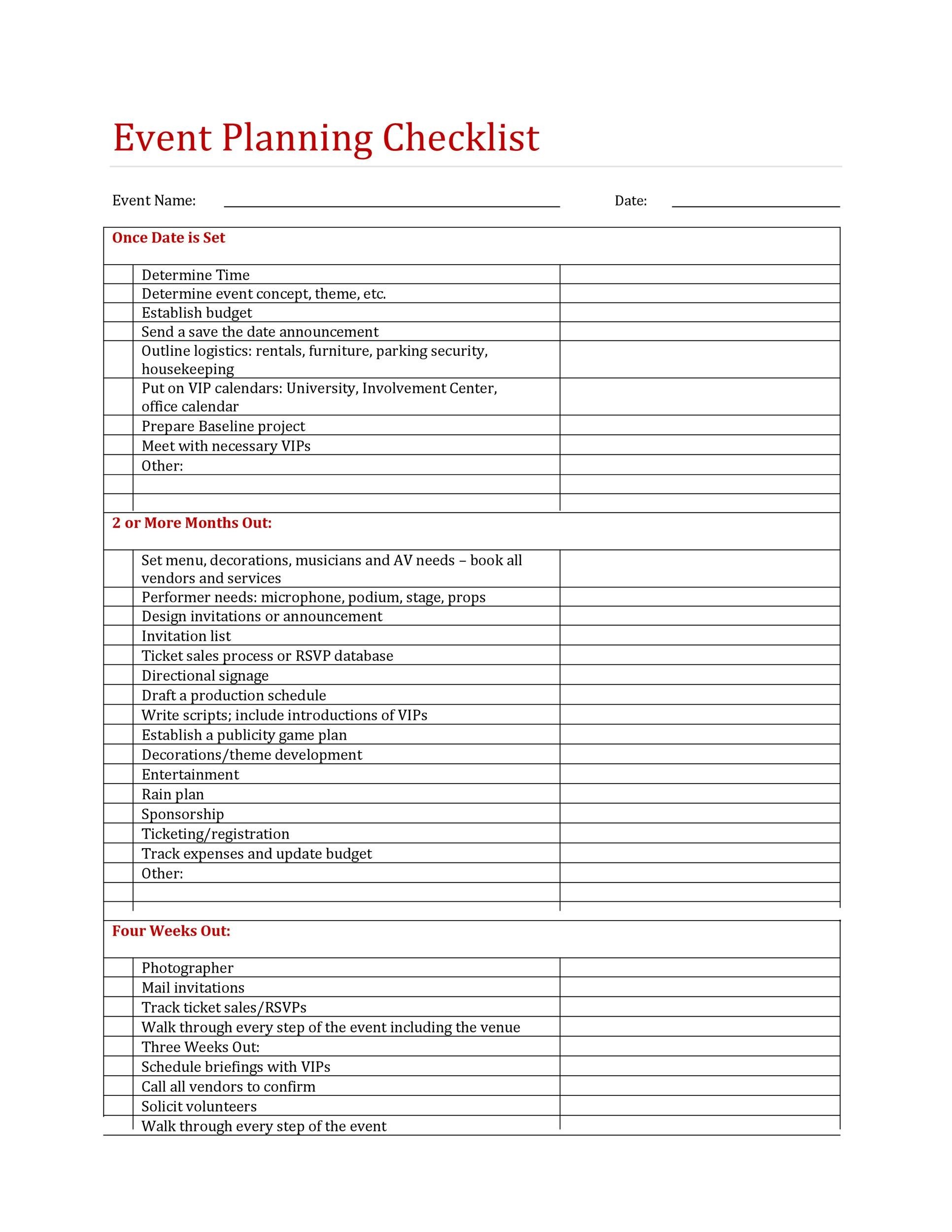Corporate Event Planning Checklist Template