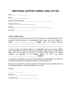 Emotional Support Letter Template from Doctor