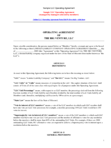 Limited Liability Operating Agreement Template