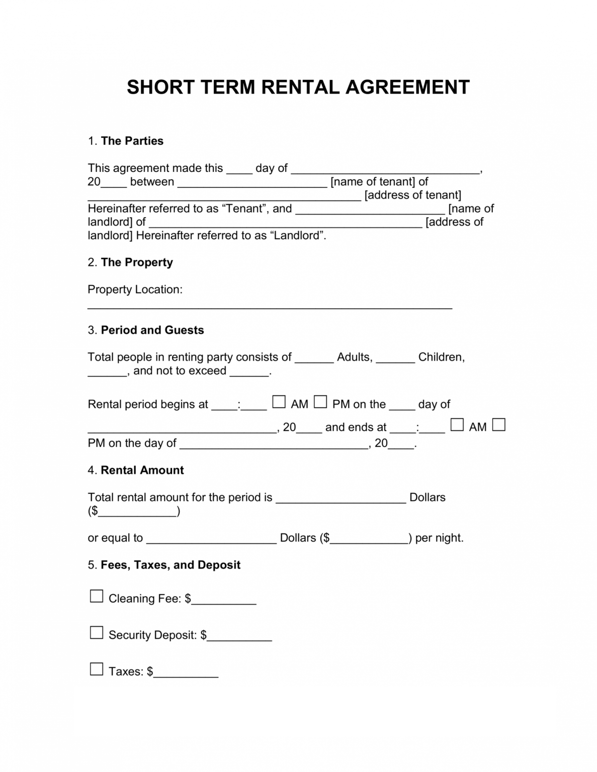 Short Term Lease Agreement Template