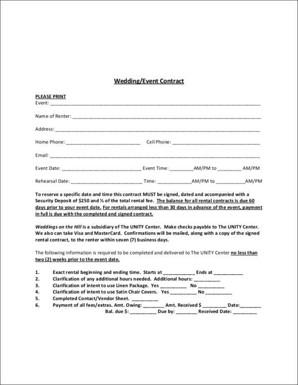 Example of Wedding Agreement Template Example of Wedding Agreement Template