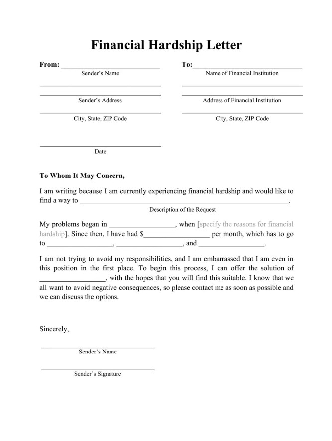 Financial Hardship Letter Template Sample Financial Hardship Letter Template Sample