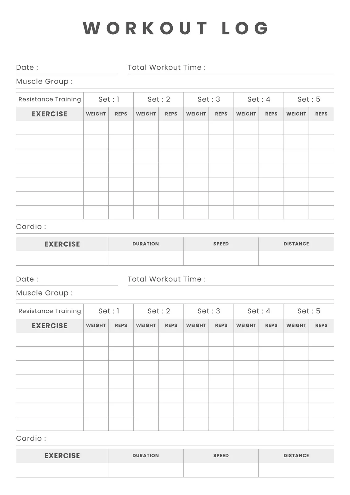 Fitness Log Template Fitness Log Template