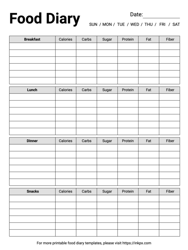 Food Diary Template Food Diary Template