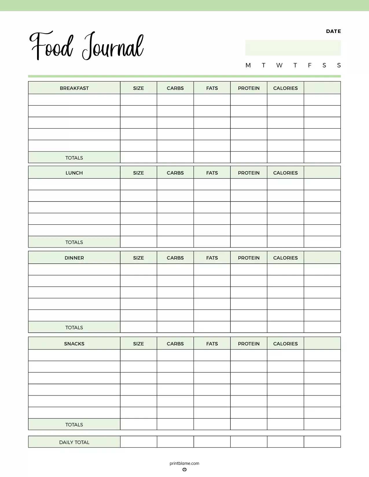 Food Journal Template Food Journal Template