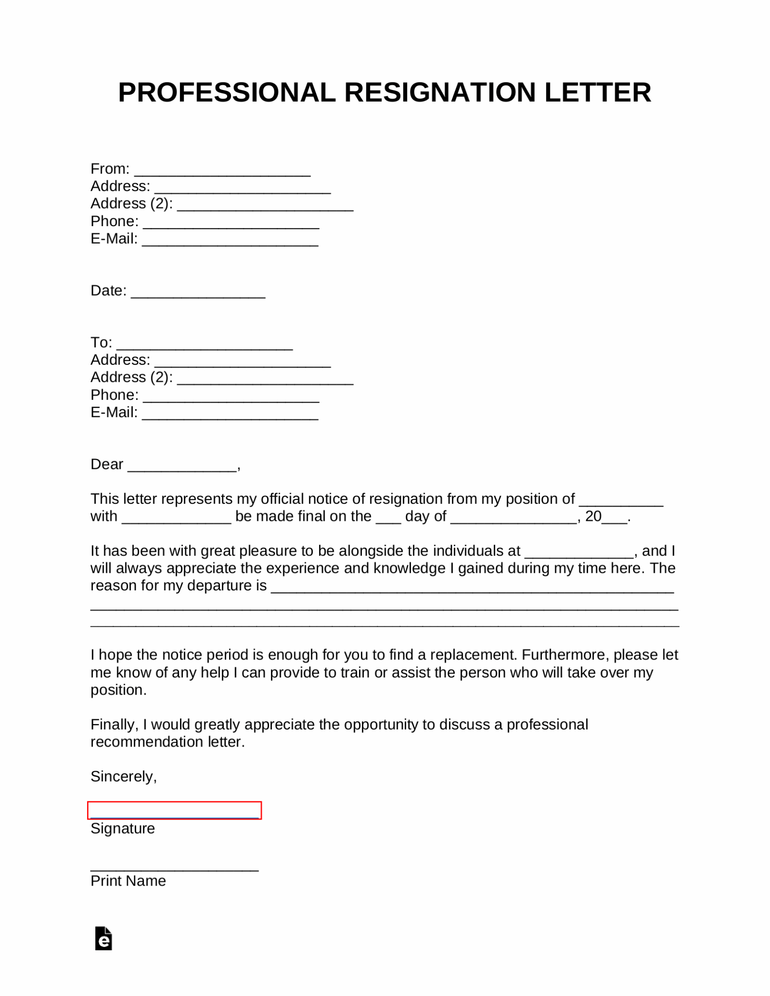 Resignate Formal Resignation Letter Template (Word)