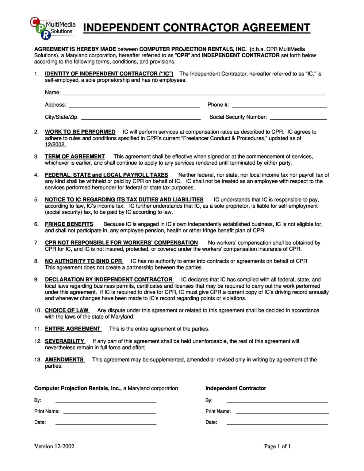 Freelance Contractor Agreement Template