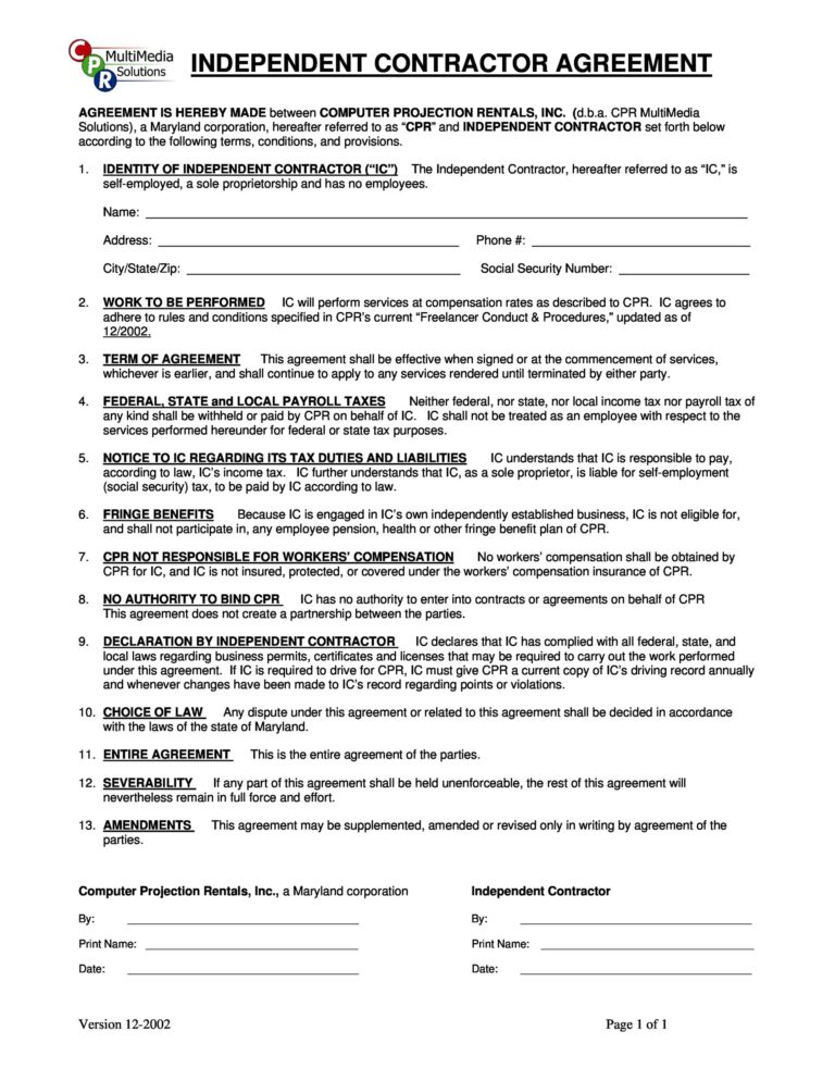 Freelance Contractor Agreement Template