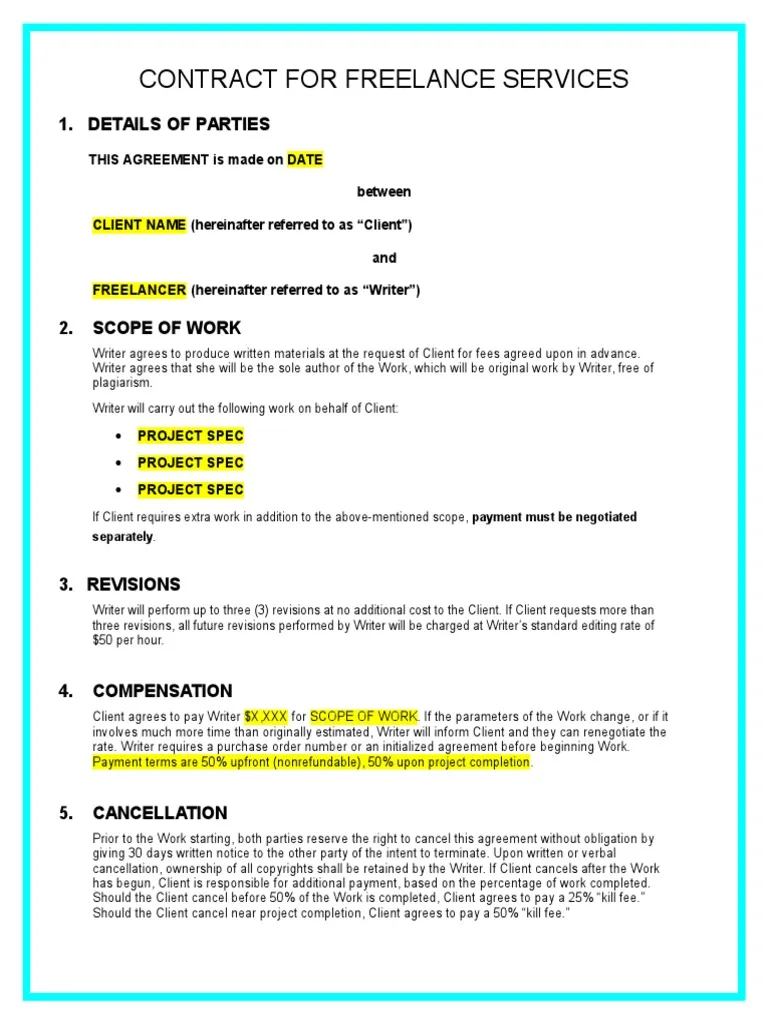 Freelance Writer Contract Template Freelance Writer Contract Template