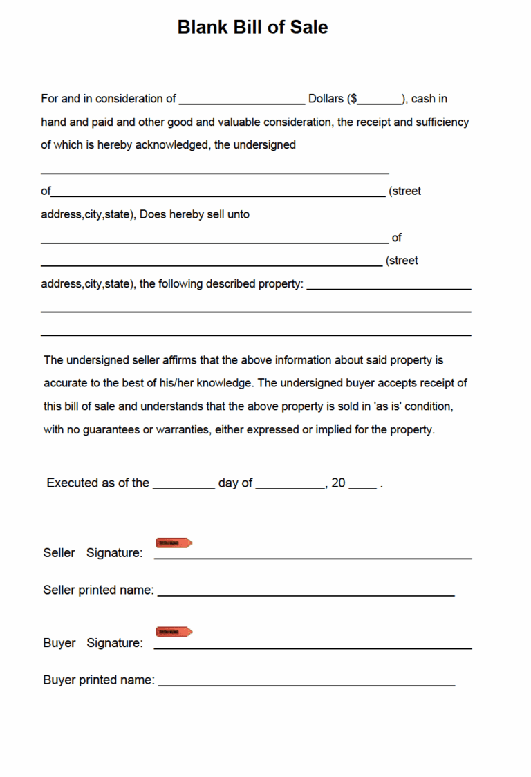 Num Sale Printable General Bill Of Sale Form