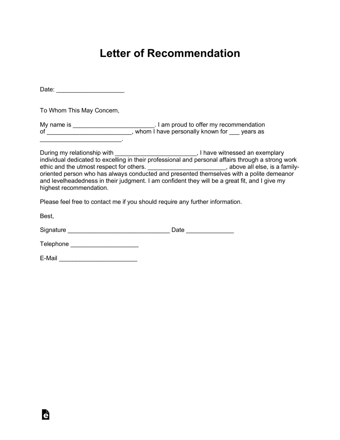 General Reference Letter Template (Word)