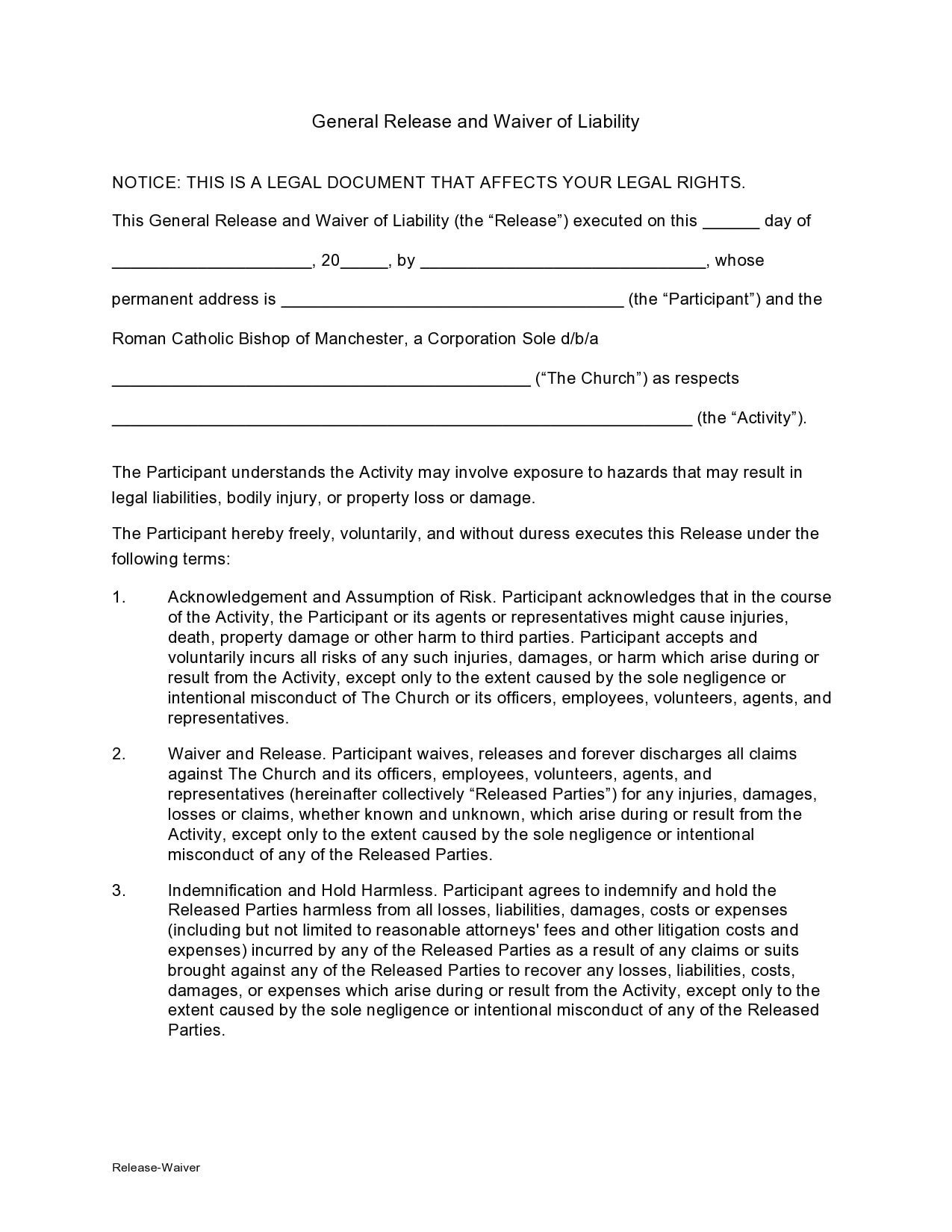 General Release of Liability Form Example General Release of Liability Form Example