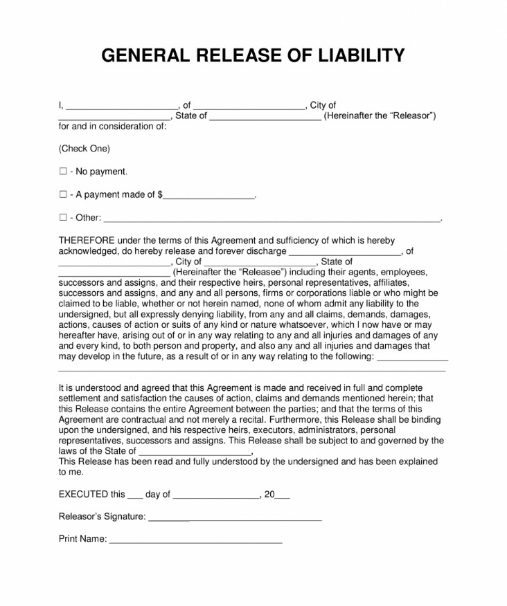 General Release of Liability Form Sample General Release of Liability Form Sample