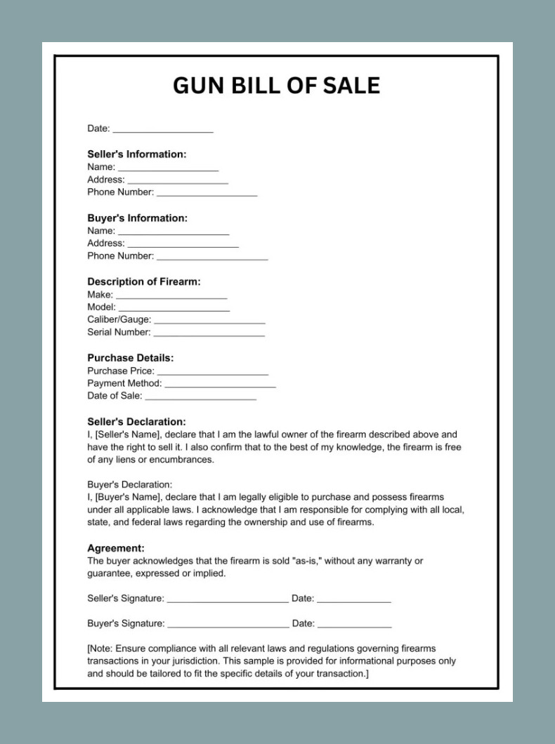 Gun Bill of Sale Form Gun Bill of Sale Form